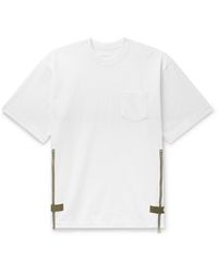 Sacai - Grosgrain-trimmed Button And Zip-detailed Cotton-jersey T-shirt - Lyst