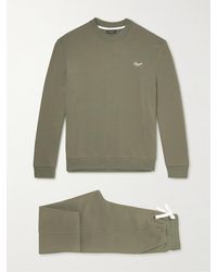 Ermenegildo Zegna Logo-embroidered Cotton-blend Jersey Sweatshirt And Track Trousers Set - Green