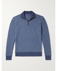 Ralph Lauren Purple Label - Suede-trimmed Cashmere Half-zip Sweater - Lyst