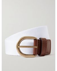 Anderson & Sheppard Leather-trimmed Canvas Belt - White