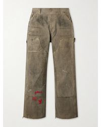 Paly Hollywood - Been Thru It Straight-leg Distressed Waxed Cotton-canvas Trousers - Lyst