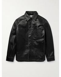 Loewe - Logo-embossed Distressed Leather Jacket - Lyst