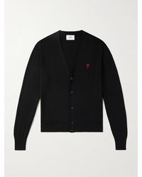 Ami Paris - Slim-Fit Logo-Embroidered Merino Wool Cardigan - Lyst