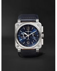 Bell & Ross - Br 03-94 Blue Steel Automatic Chronograph 42mm Steel And Leather Watch, Ref. No. Br0394‐blu-­st/sca - Lyst