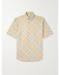 Burberry - Button-Down Collar Logo-Embroidered Checked Cotton-Twill Shirt - Lyst