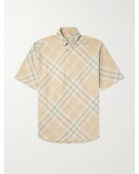 Burberry - Camicia in twill di cotone a quadri con collo button-down e logo ricamato - Lyst