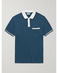 Club Monaco Slim-fit Contrast-tipped Stretch Cotton-piqué Polo Shirt - Green