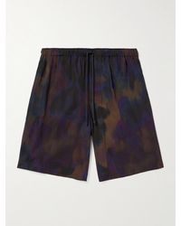 Dries Van Noten - Shorts a gamba dritta in raso stampato con coulisse - Lyst