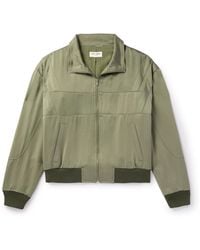 Saint Laurent - Logo-Embroidered Wool-Trimmed Satin Bomber Jacket - Lyst