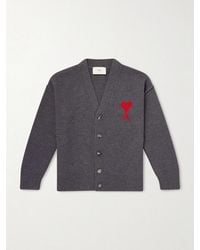 Ami Paris - Logo-Intarsia Merino Wool Cardigan - Lyst