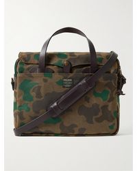 Filson Original Leather-trimmed Camouflage-print Waxed Rugged Twill Briefcase - Green