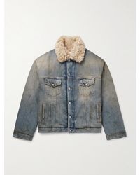 Acne Studios - Robert Faux Shearling-Trimmed Padded Distressed Denim Jacket - Lyst