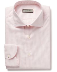 Canali - Slim-fit Cutaway-collar Striped Cotton-twill Shirt - Lyst
