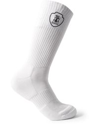 Brunello Cucinelli - Logo-Embroidered Ribbed Cotton-Blend Socks - Lyst