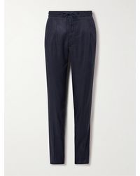 Lardini - Straight-leg Pleated Linen-blend Twill Drawstring Trousers - Lyst