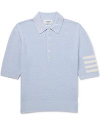 Thom Browne - Intarsia-knit Striped Textured Linen And Cotton-blend Polo Shirt - Lyst