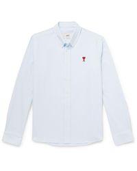 Ami Paris - Adc Button-Down Collar Logo-Embroidered Striped Cotton Oxford Shirt - Lyst