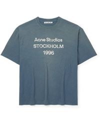 Acne Studios - Exford Distressed Logo-Print Cotton And Hemp-Blend Jersey T-Shirt - Lyst
