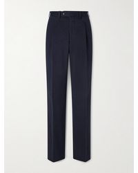 Saman Amel - Straight-leg Pleated Peached Cotton-blend Trousers - Lyst