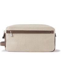 Brunello Cucinelli - Leather-trimmed Cotton And Linen-blend Wash Bag - Lyst