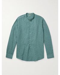 Massimo Alba - Kos Grandad-collar Linen And Cotton-blend Half-placket Shirt - Lyst