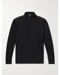 Zegna - Pullover aus Baumwoll-Piqué mit Lederbesatz und Polokragen - Lyst
