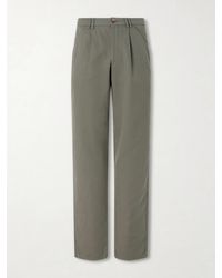 Brunello Cucinelli - Straight-Leg Pleated Cotton And Linen-Blend Trousers - Lyst