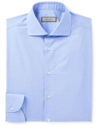 Canali - Cutaway-collar Checked Cotton-poplin Shirt - Lyst