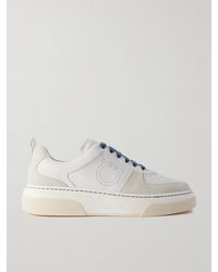 Ferragamo - Suede-trimmed Perforated Leather Sneakers - Lyst