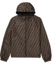 Fendi Reversible Logo-print Shell Hooded Jacket - Brown