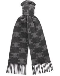 Celine - Triomphe Fringed Monogrammed Jacquard-Knit Cashmere Scarf - Lyst