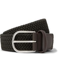 White and Purple Leather-Trimmed Woven Belt