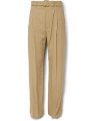 Dries Van Noten - Straight-leg Belted Pleated Woven Trousers - Lyst