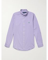 Polo Ralph Lauren - Camicia slim-fit in popeline di misto cotone a righe con logo ricamato e collo button-down - Lyst