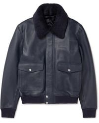 MR P. - Shearling-Trimmed Full-Grain Leather Blouson Jacket - Lyst