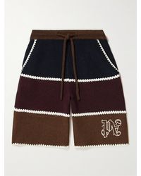 Palm Angels - Wide-leg Logo-embrodered Crochet-trimmed Wool-blend Drawstring Shorts - Lyst