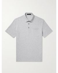 Zegna - Leather-trimmed Cotton-piqué Polo Shirt - Lyst