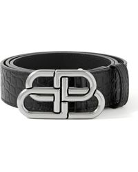 Balenciaga - 3cm Logo-embellished Croc-effect Leather Belt - Lyst
