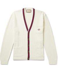 Gucci - Knit Cotton V-neck Cardigan With Web - Lyst