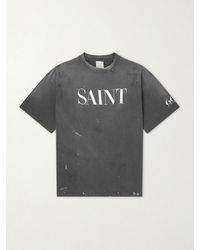 SAINT Mxxxxxx - Logo-print Paint-splattered Cotton-jersey T-shirt - Lyst