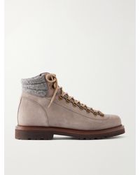 Brunello Cucinelli - Leather-Trimmed Suede Hiking Boots - Lyst