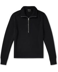 Tom Ford - Ribbed Merino Wool And Silk-blend Half-zip Sweater - Lyst