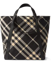 Burberry - Large Leather-trimmed Checked Jacquard Tote Bag - Lyst