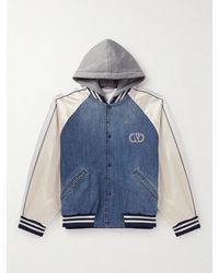 Valentino Garavani - Cotton-Jersey, Satin And Denim Hooded Bomber Jacket - Lyst
