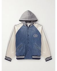 Valentino Garavani - Cotton-Jersey, Satin And Denim Hooded Bomber Jacket - Lyst