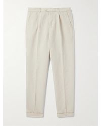 Brunello Cucinelli - Straight-leg Pleated Linen And Cotton-blend Trousers - Lyst