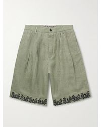 Kartik Research - Wide-leg Pleated Embellished Embroidered Cotton Shorts - Lyst