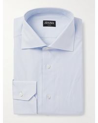ZEGNA - Cutaway-Collar Checked Cotton-Poplin Shirt - Lyst