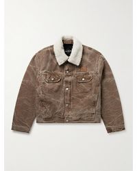 Acne Studios - Orsan Fleece-trimmed Padded Distressed Cotton-canvas Jacket - Lyst
