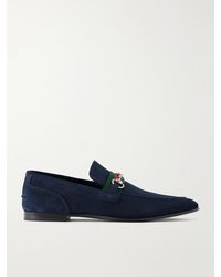 Gucci - Como Horsebit-embellished Web-trimmed Suede Loafers - Lyst